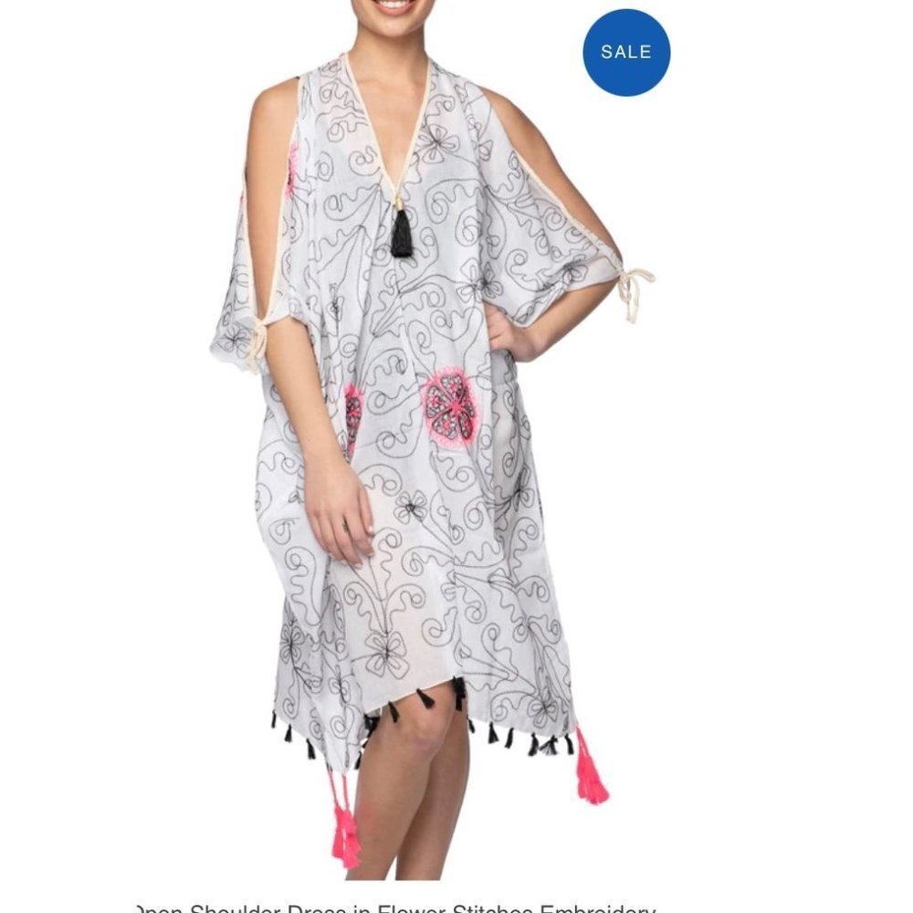 Maxi Tassel Dress in Flower Stitches Embroidery